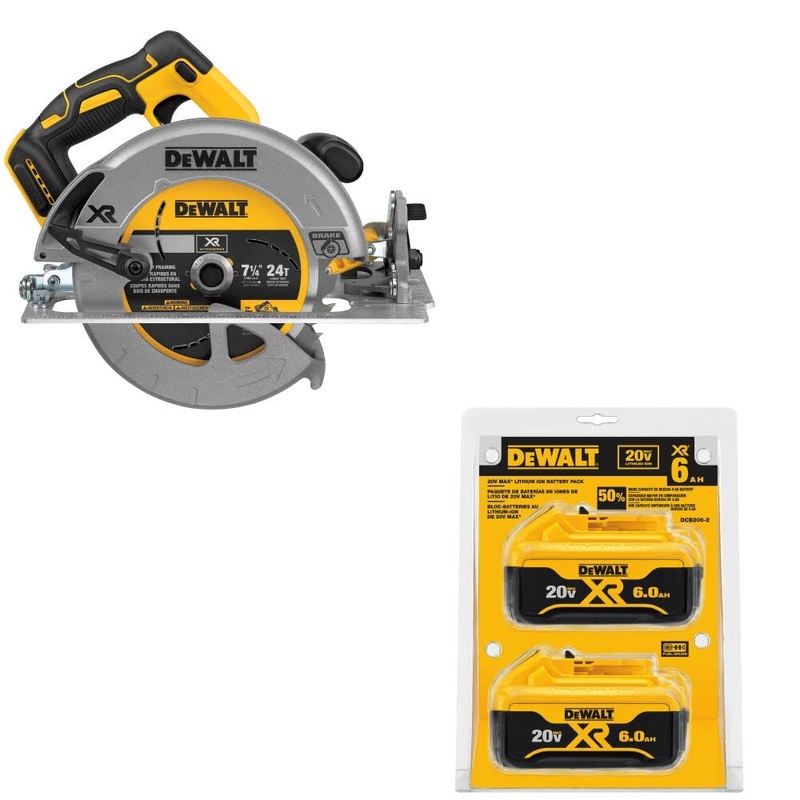 DeWalt DCS570B 7-1/4 20V MAX Circ Saw, Bare W/ DCB206-2 20V MAX XR Battery, 2Pk