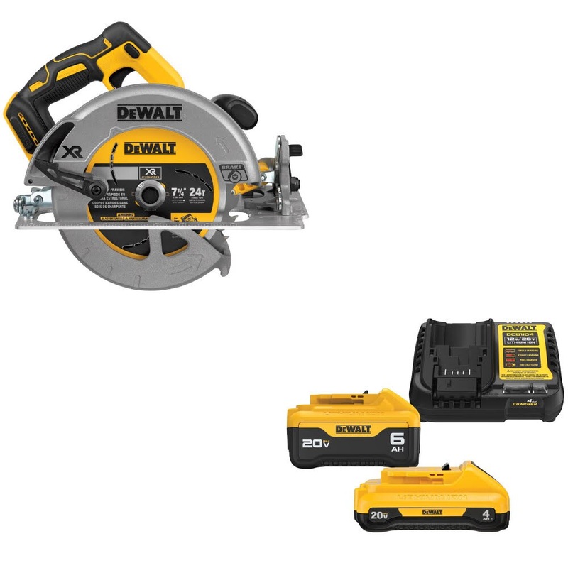 DeWalt DCS570B 7-1/4 20V MAX Circ Saw, Bare W/ DCB2460C 20V MAX Starter Kit