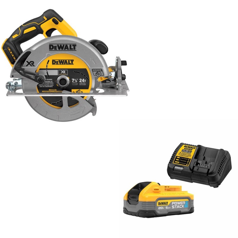 DeWalt DCS570B 7-1/4 20V MAX Circ Saw, Bare W/ DCBP520C 20V Max Starter Kit