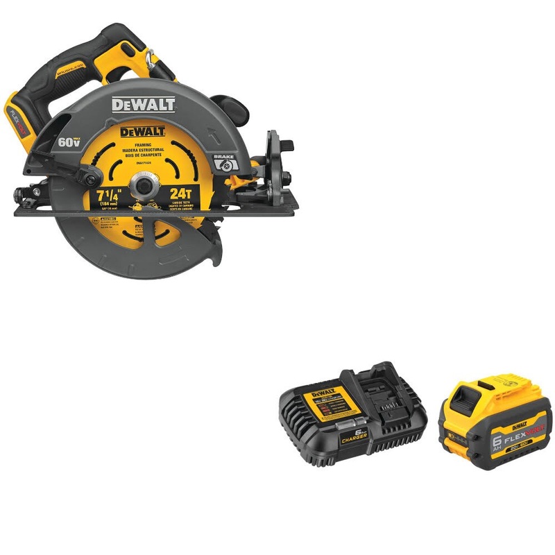 DeWalt DCS578B 60V Max 7-1/4 Circ Saw, Bare W/ DCB606C 20V/60V MAX Starter Kit
