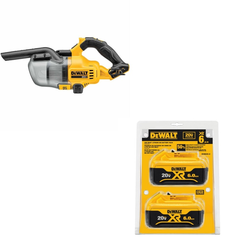 DeWalt DCV501HB 20V Vacuum, Bare W/ DCB206-2 20V MAX XR 6.0Ah Battery, 2 Pack