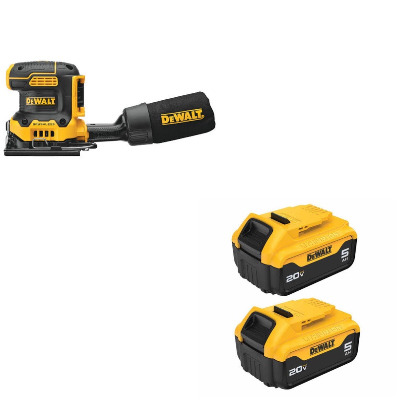 DeWalt DCW200B 20V MAX XR 1/4 Sander, Bare W/ DCB205-2 20V MAX 5Ah Battery, 2Pk
