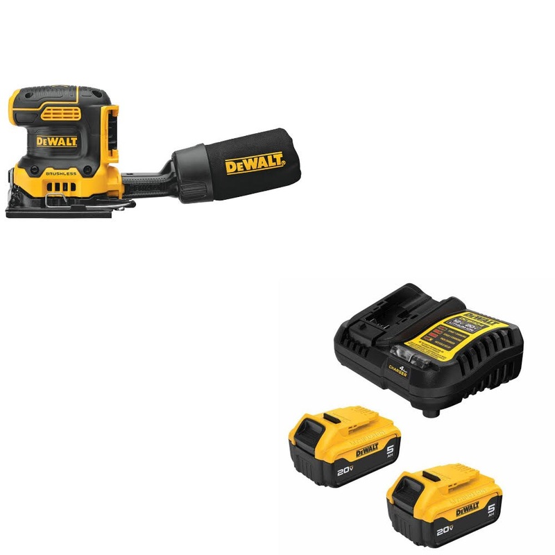 DeWalt DCW200B 20V MAX XR 1/4 Sander, Bare W/ DCB205-2C 20V MAX 5Ah Battery Kit