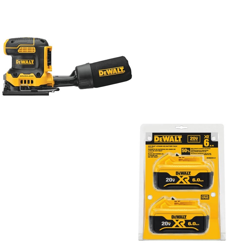 DeWalt DCW200B 20V MAX XR 1/4 Sander, Bare W/ DCB206-2 20V MAX XR Battery, 2Pk