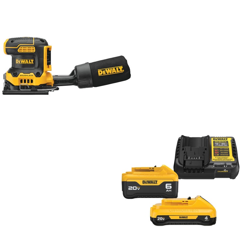 DeWalt DCW200B 20V MAX XR 1/4 Sander, Bare W/ DCB2460C 20V MAX Starter Kit