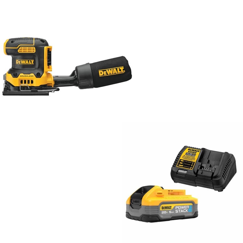DeWalt DCW200B 20V MAX XR 1/4 Sander, Bare W/ DCBP520C 20V Max Starter Kit
