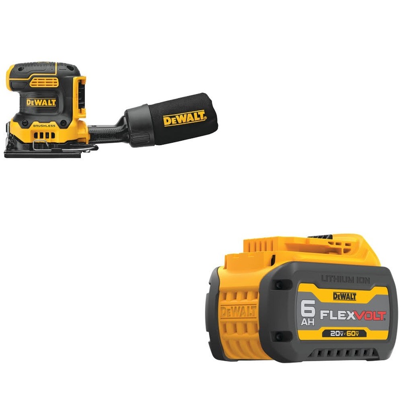 DeWalt DCW200B 20V MAX XR 1/4 Sander W/ DCB606 20/60V MAX FlexVolt 6 Ah Battery