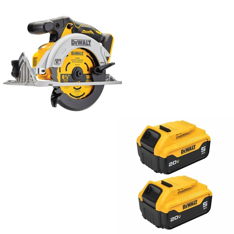 DeWalt DCS565B 20V MAX Circ Saw – 6-1/2 W/ DCB205-2 20V MAX 5Ah Battery, 2-Pack