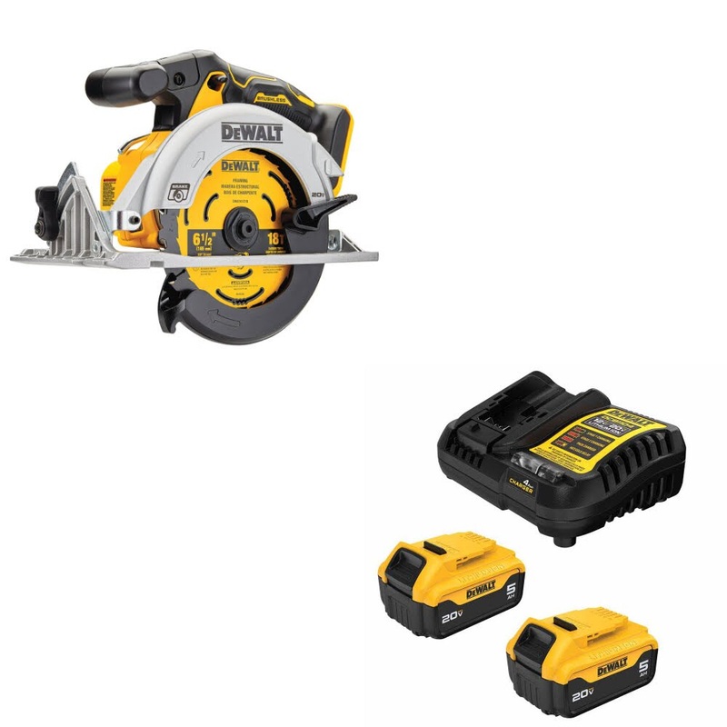 DeWalt DCS565B 20V MAX Circ Saw, 6-1/2 W/ DCB205-2C 20V MAX 5Ah Battery Kit