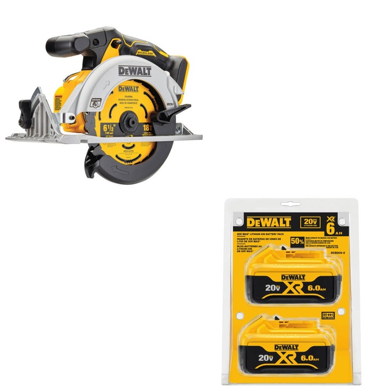 DeWalt DCS565B 20V MAX Circ Saw – 6-1/2 W/ DCB206-2 20V MAX XR Battery, 2 Pack
