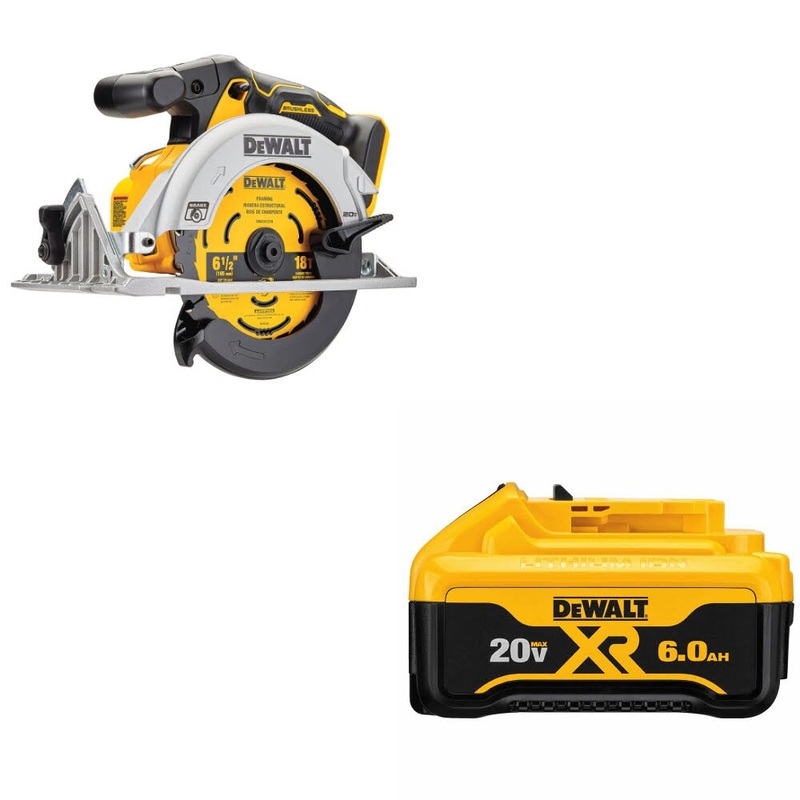 DeWalt DCS565B 20V MAX Circ Saw – 6-1/2 W/ DCB206 20V MAX 6.0Ah Battery Pack