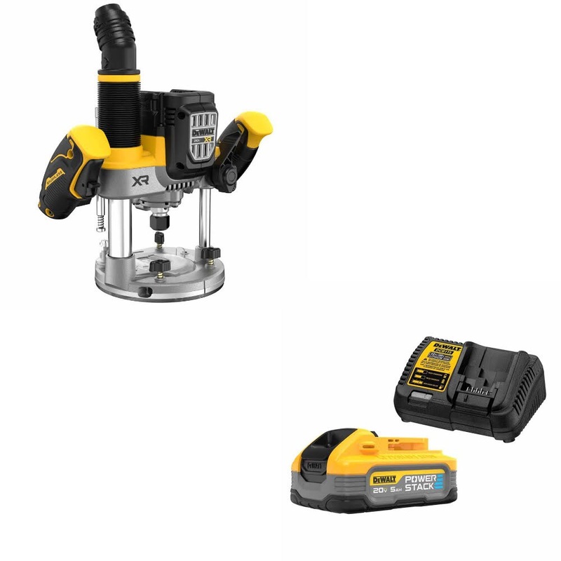 DeWalt DCW620B 20V MAX XR 2-1/4HP Router, Bare W/ DCBP520C 20V Max Starter Kit