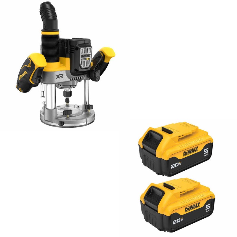 DeWalt DCW620B 20V MAX XR 2-1/4HP Router W/ DCB205-2 20V MAX 5Ah Battery, 2 Pack