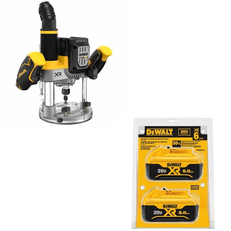 DeWalt DCW620B 20V MAX XR 2-1/4HP Router W/ DCB206-2 20V MAX XR Battery, 2 Pack