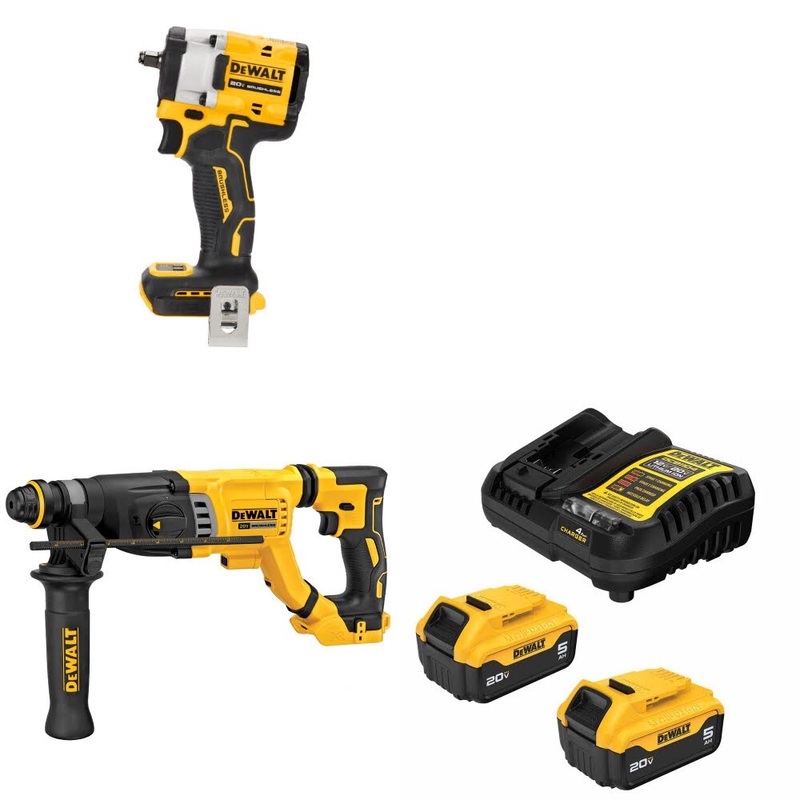 DeWalt DCF923B Impact Wrench Kit W/ DCH263B Rotary Hammer and FREE DCB205-2C Battery Kit