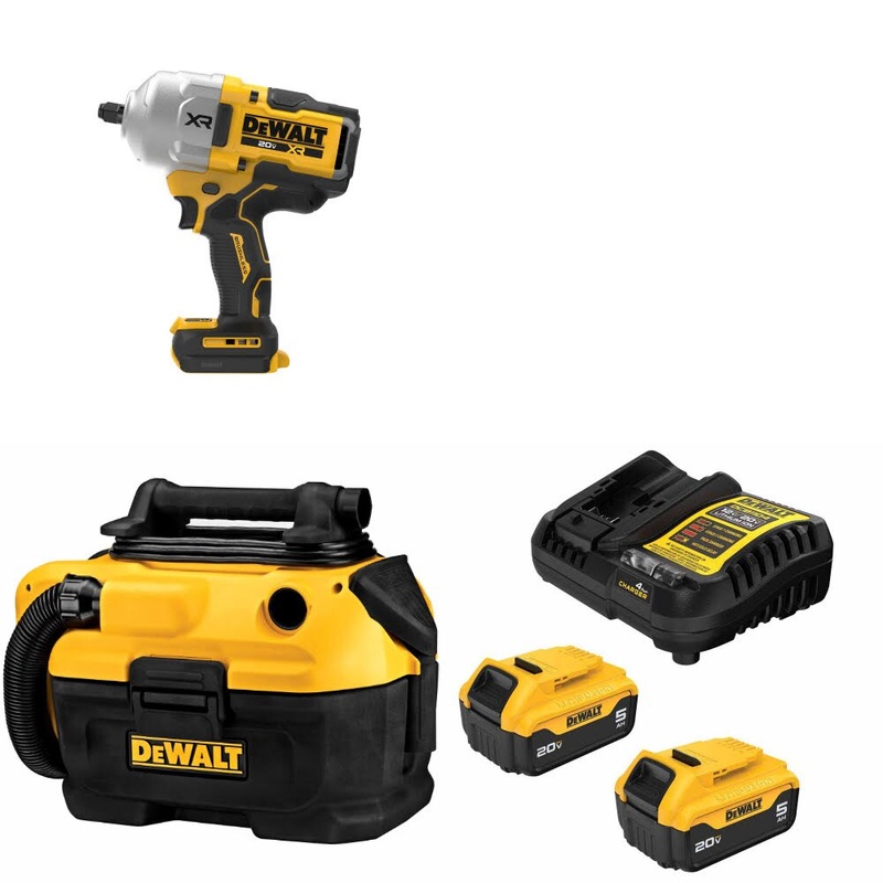 DeWalt DCF964B 20V MAX Impact Wrench Kit W/ DCV581H Vacuum and FREE DCB205 Battery Kit