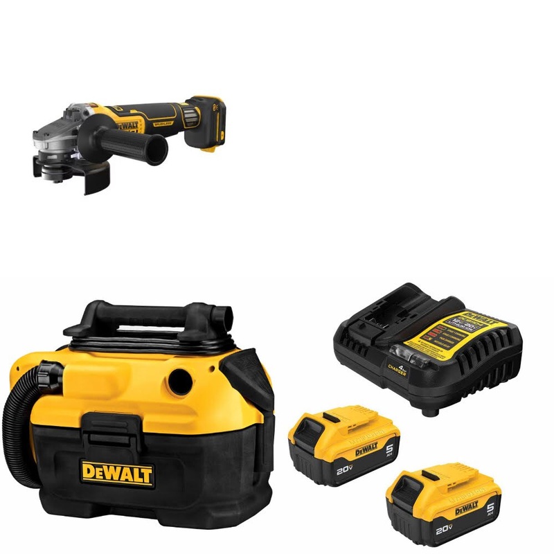 DeWalt DCG410VSB Grinder Kit W/ DCV581H Wet-Dry Vacuum and FREE DCB205 Battery Kit