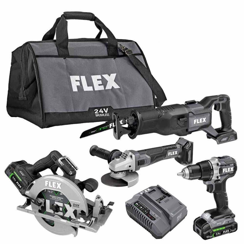 Flex FXM402-2B 24V Brushless 4 Tool Combo Kit 7-1/4 Circular Saw Drill driver Reciprocating Saw and Angle Grinder
