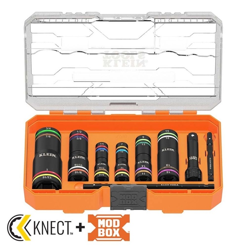 Klein 656QS KNECT Quad-24 Heavy-Duty Impact Flip Sockets, SAE and Metric, 9-Piece