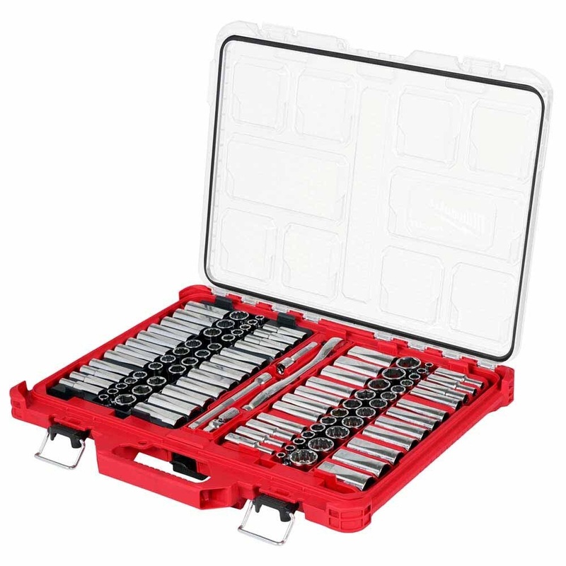 Milwaukee 48-22-9285 98pc 3/8 6-Pt & 12-Pt Metric & SAE Ratchet & Socket Set w PACKOUT Organizer