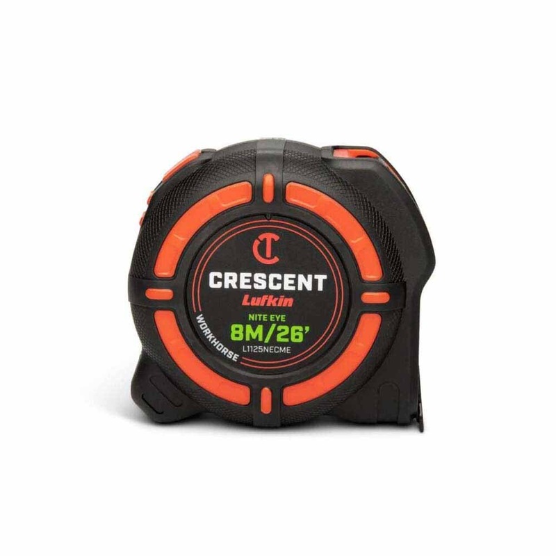 Crescent L1125NECME 1-1/4 x 8 M/25′ WORKHORSE NITE EYE Tape Measure