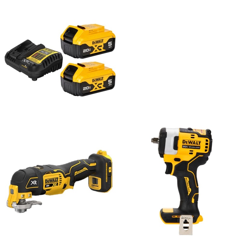 DeWalt DCB205-2C 20V Starter Kit W/ FREE DCS356B 20V Multi-Tool & Impact Wrench