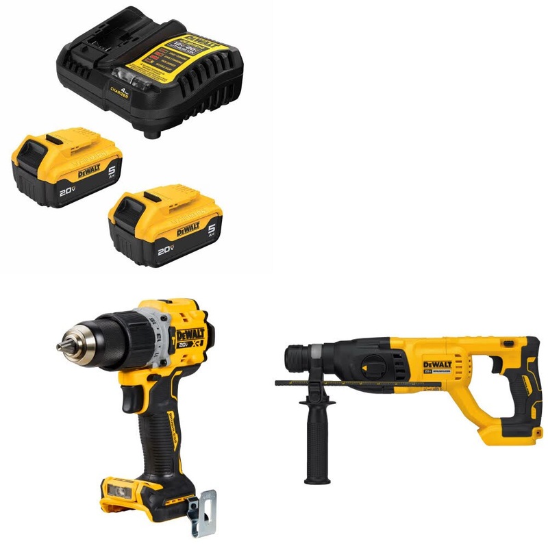 DeWalt DCB205-2C Battery Kit W/ FREE DCD805B Hammer Drill and DCH133B Rotary Hammer