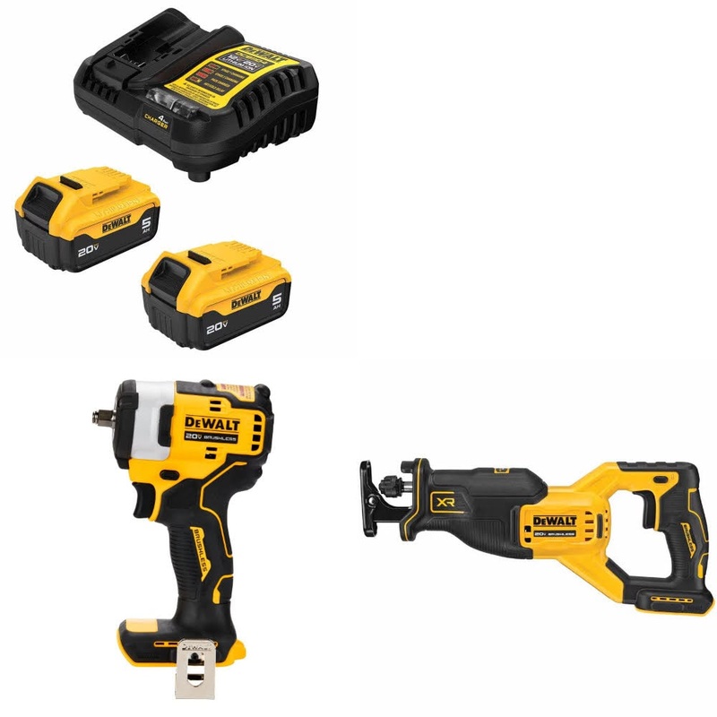 DeWalt DCB205-2C Battery Kit W/ FREE DCF913B Impact Wrench and DCS382B Saw