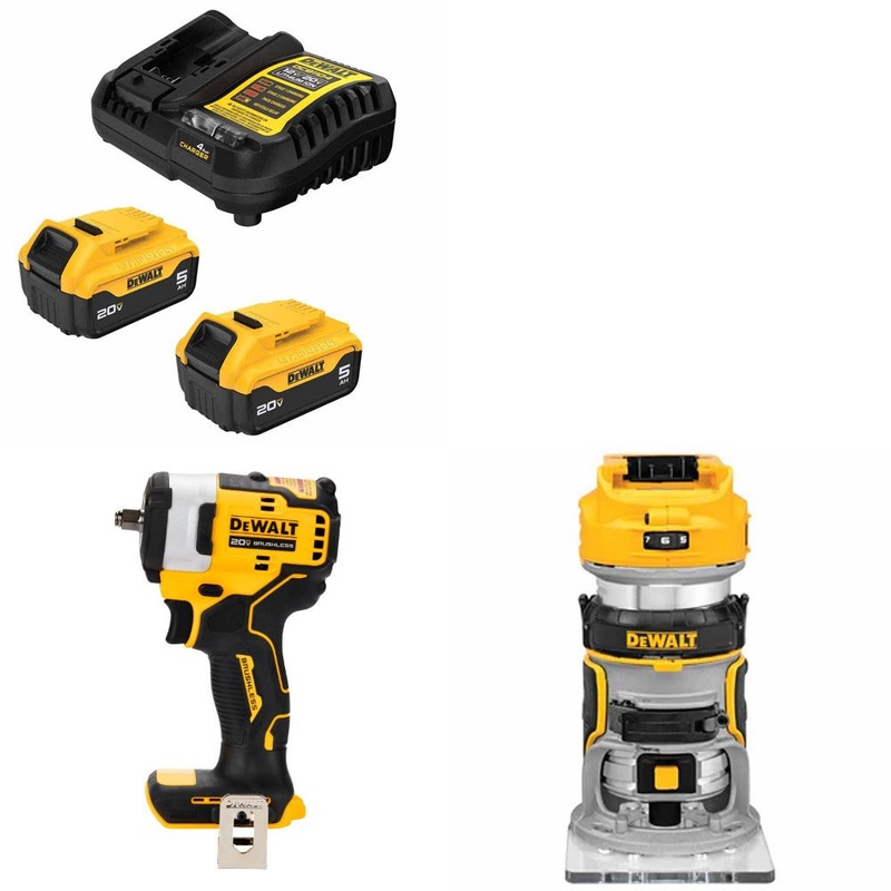 DeWalt DCB205-2C Battery Kit W/ FREE DCF913B Impact Wrench and DCW600B Router