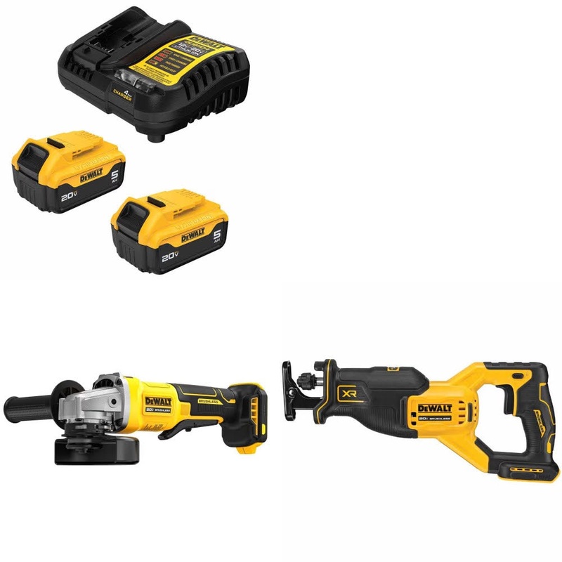 DeWalt DCB205-2C Battery Kit W/ FREE DCG408B Grinder and FREE DCS382B Saw