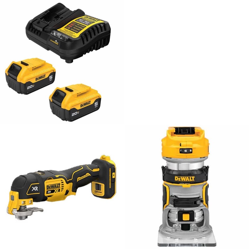 DeWalt DCB205-2C Battery Kit W/ FREE DCS356B Multi-Tool and DCW600B Router