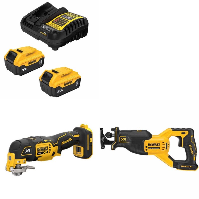 DeWalt DCB205-2C Battery Kit W/ FREE DCS356B Multi-Tool and FREE DCS382B Saw