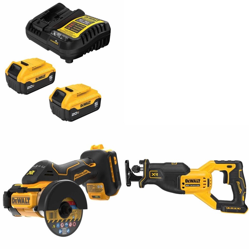 DeWalt DCB205-2C Battery Kit W/ FREE DCS438B Cut-Off Tool and DCS382B Saw