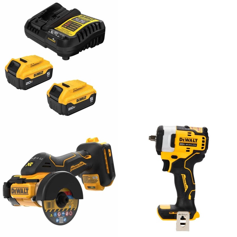 DeWalt DCB205-2C Battery Kit W/ FREE DCS438B Cut-Off Tool and FREE DCF913B Impact Wrench