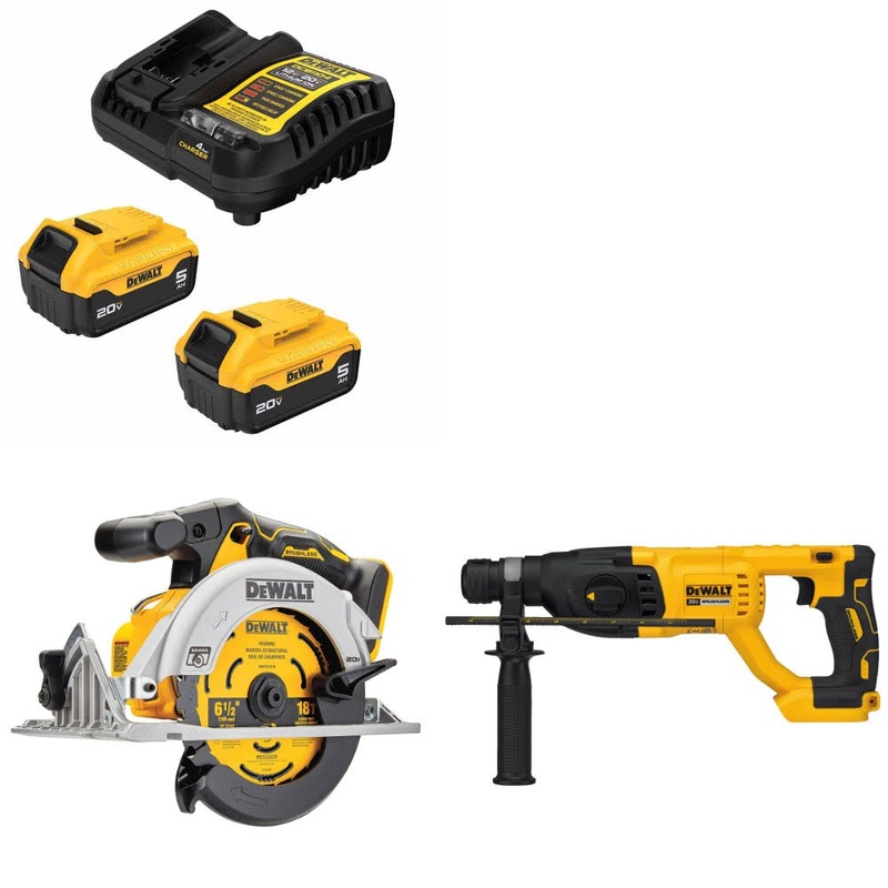 DeWalt DCB205-2C Battery Kit W/ FREE DCS565B Circular Saw and DCH133B Hammer