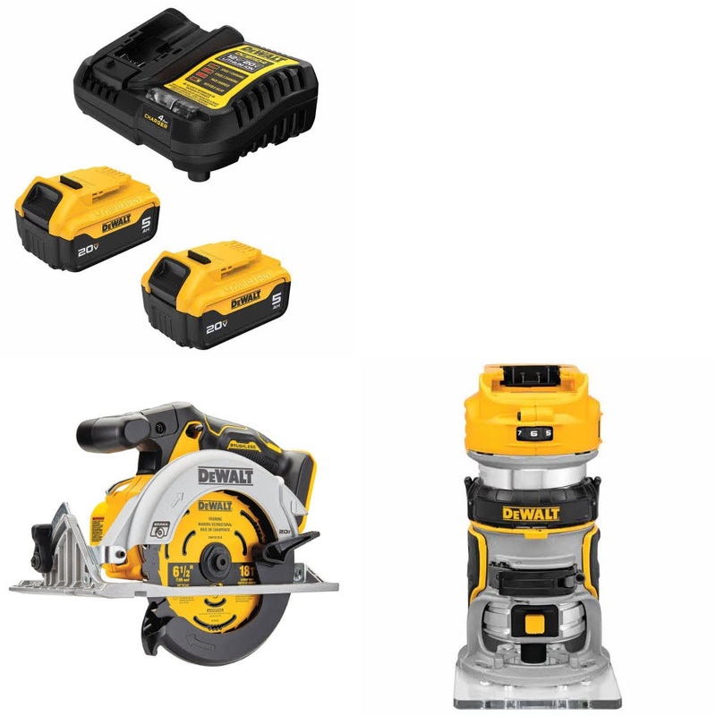 DeWalt DCB205-2C Battery Kit W/ FREE DCS565B Circular Saw and DCW600B Router