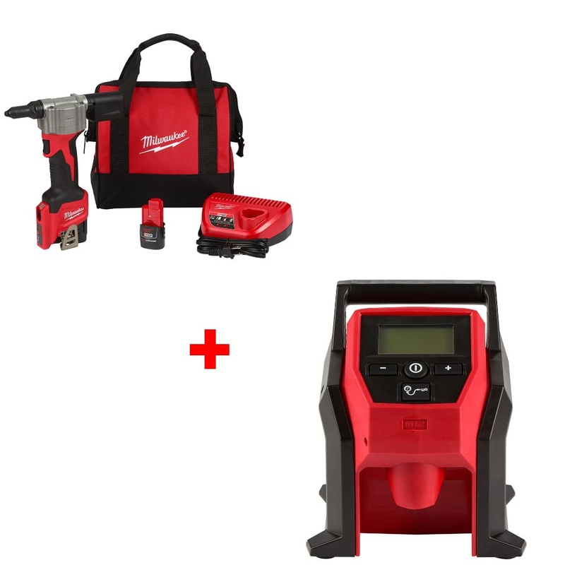 Milwaukee 2550-22 M12 Rivet Tool Kit w/ FREE 2475-20 M12 Compact Inflator