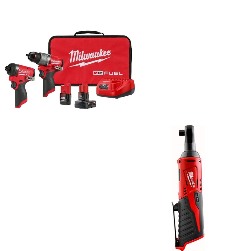 Milwaukee 3497-22 M12 FUEL 2-Tool Combo Kit w/ FREE 2457-20 M12 3/8 Ratchet