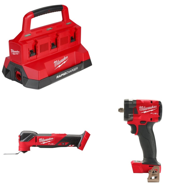 Milwaukee 48-59-1809 Six Bay Charger Kit W/ 2836-20 Multi-Tool and 2854-20 Impact Wrench