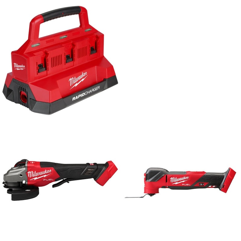 Milwaukee M18 PACKOUT Six Bay Charger Kit W/ 3670-20 Grinder and 2836-20 Multi-Tool