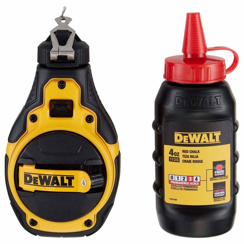 DeWalt DWHT48333RC Bi-Material Chalk Reel Kit with Red Chalk  Fast Rewind, Precision Braided String