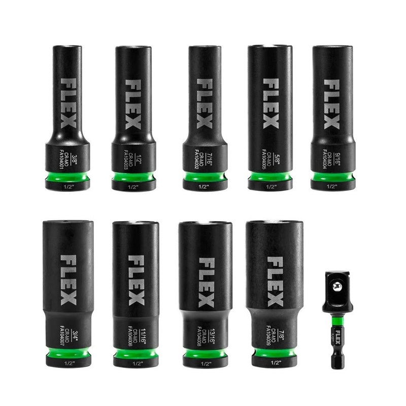 Flex FAM10401-10 Thin Wall Deep Well 6-Point 1/2 Drive Impact Nut Socket Set (10 Piece)