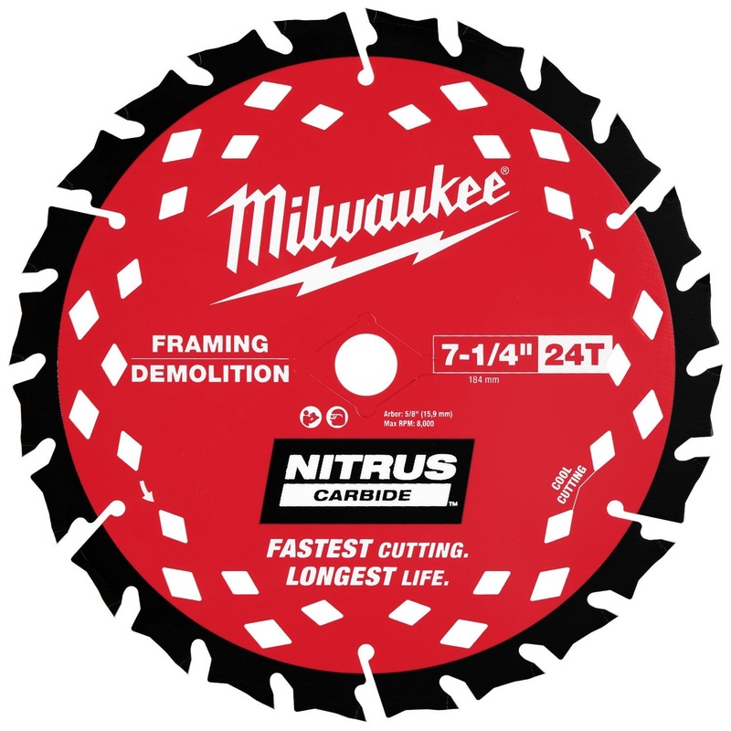 Milwaukee 48-40-0750 7-1/4 24T NITRUS Carbide Framing & Demolition Circular Saw Blade