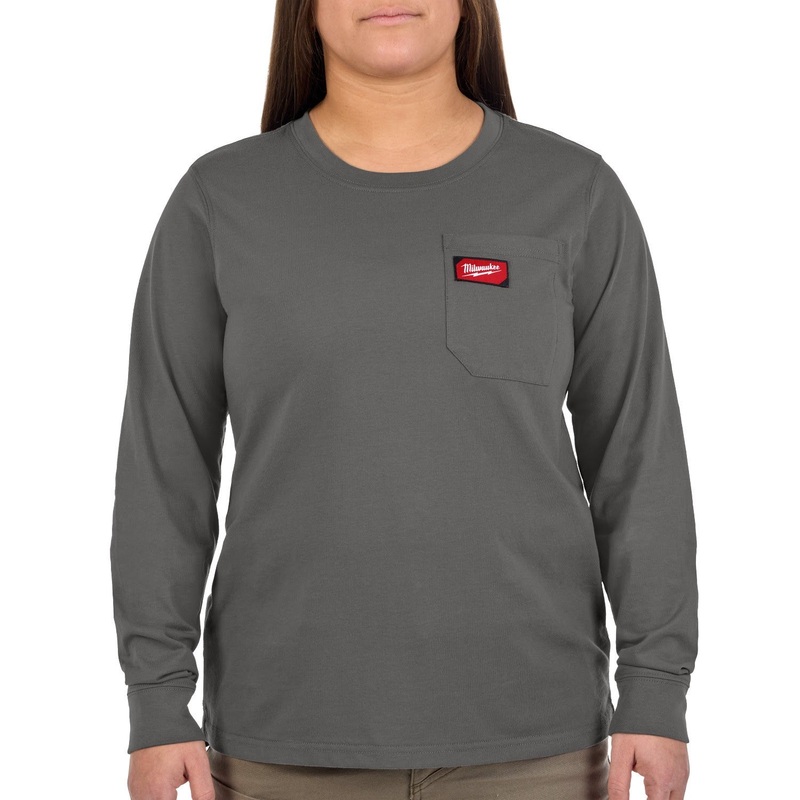 Milwaukee F551G-XL Women’s GRIDIRON Pocket T-Shirt – Long Sleeve Gray XL