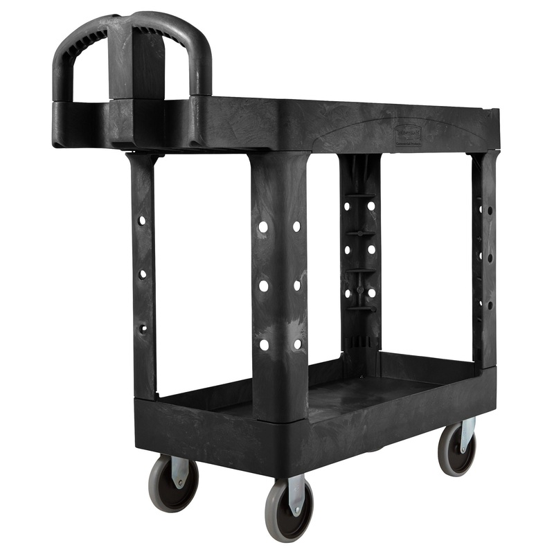 Rubbermaid FG450088BLA 18 W x 33 H x 39 L Utility Service Cart 2 Shelf w/ Raised Handle