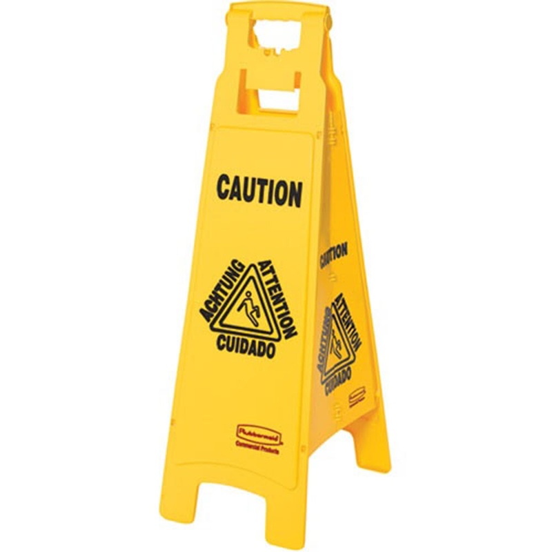 Rubbermaid FG611400YEL Floor Sign with Multi-Lingual Caution Imprint, 4-Sided