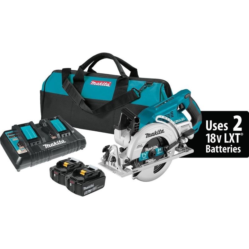 Makita XSR01PT 18V X2 LXT Li-Ion (36V) Brushless Cordless Rear Handle 7-1/4 Circular Saw Kit, 5.0Ah