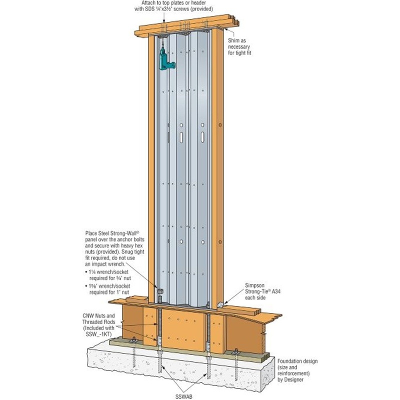 Simpson SSW15-1KT Strong-Wall Steel First-Floor Wall Connection Kit for 15 Walls