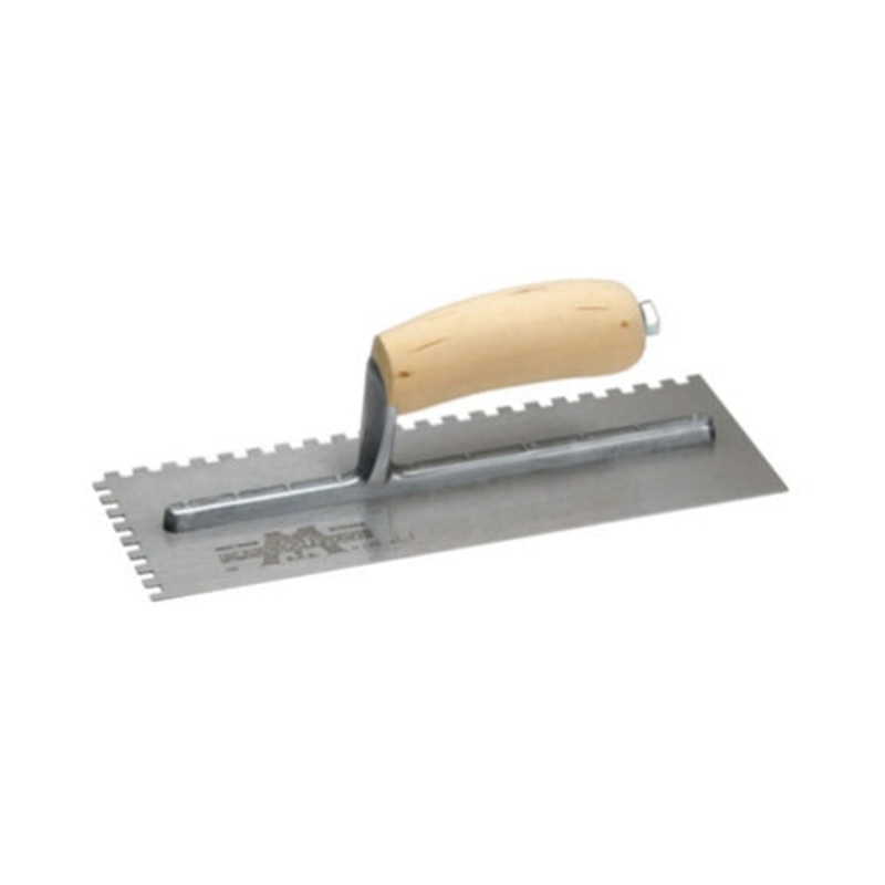 MarshallTown 702S 11 x 4-1/2 Notched Trowel with Curved Wood Handle