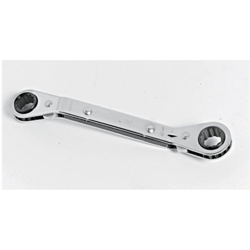 Proto J1185-A Full Polish Finish SAE 3/4, 7/8 Ratcheting Double Box End Wrench, 12 Point